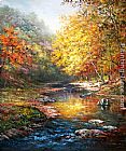 John Ottis Adams Famous Paintings - Beautiful trees with a quiet river